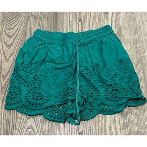 Pimkie Eyelet Lace Shorts Drawstring Elastic Waist Side Pockets Green Size S